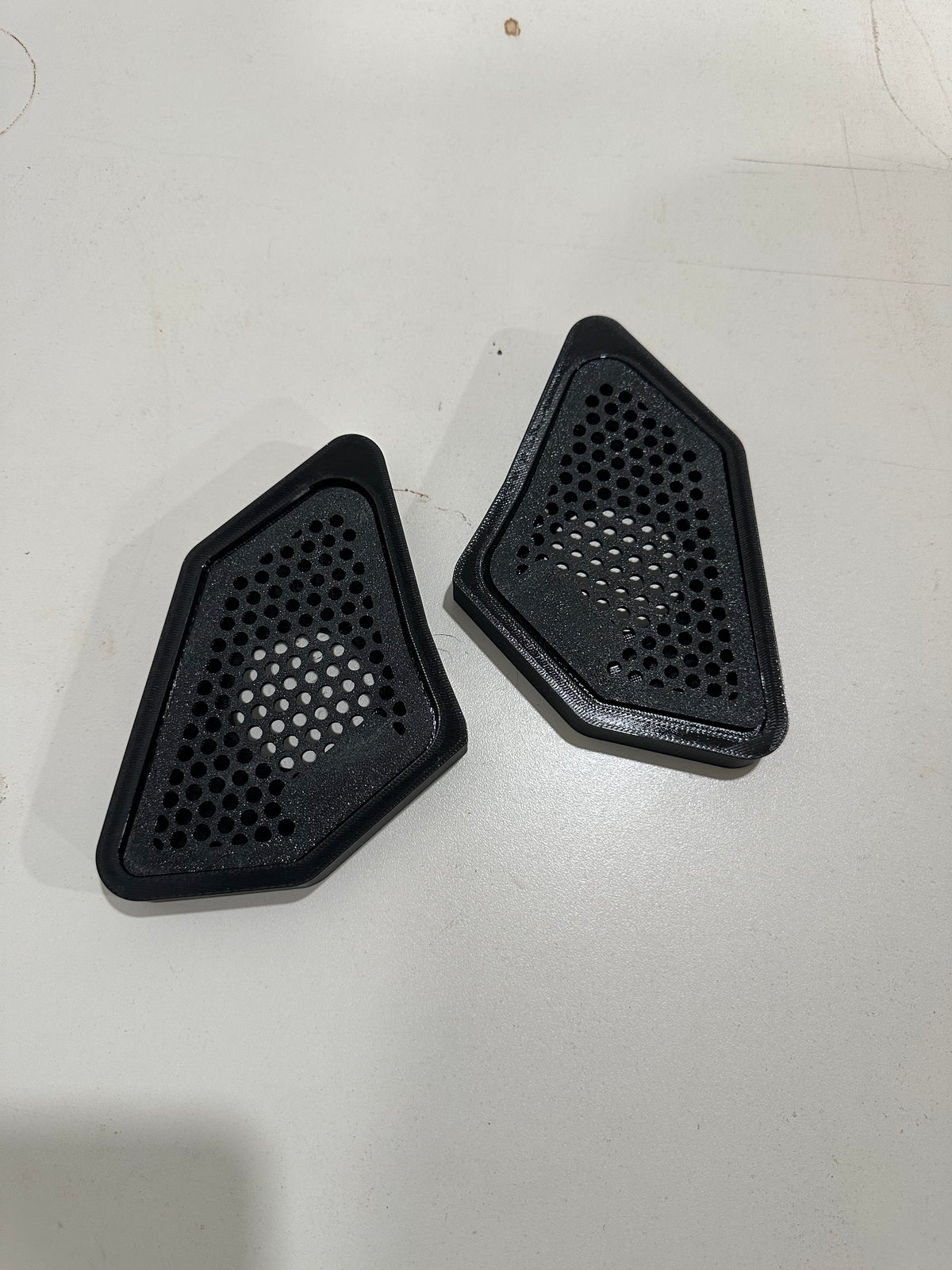 Custom A pillar tweeter pod for car audio fabrication. Universal with two grill insert options