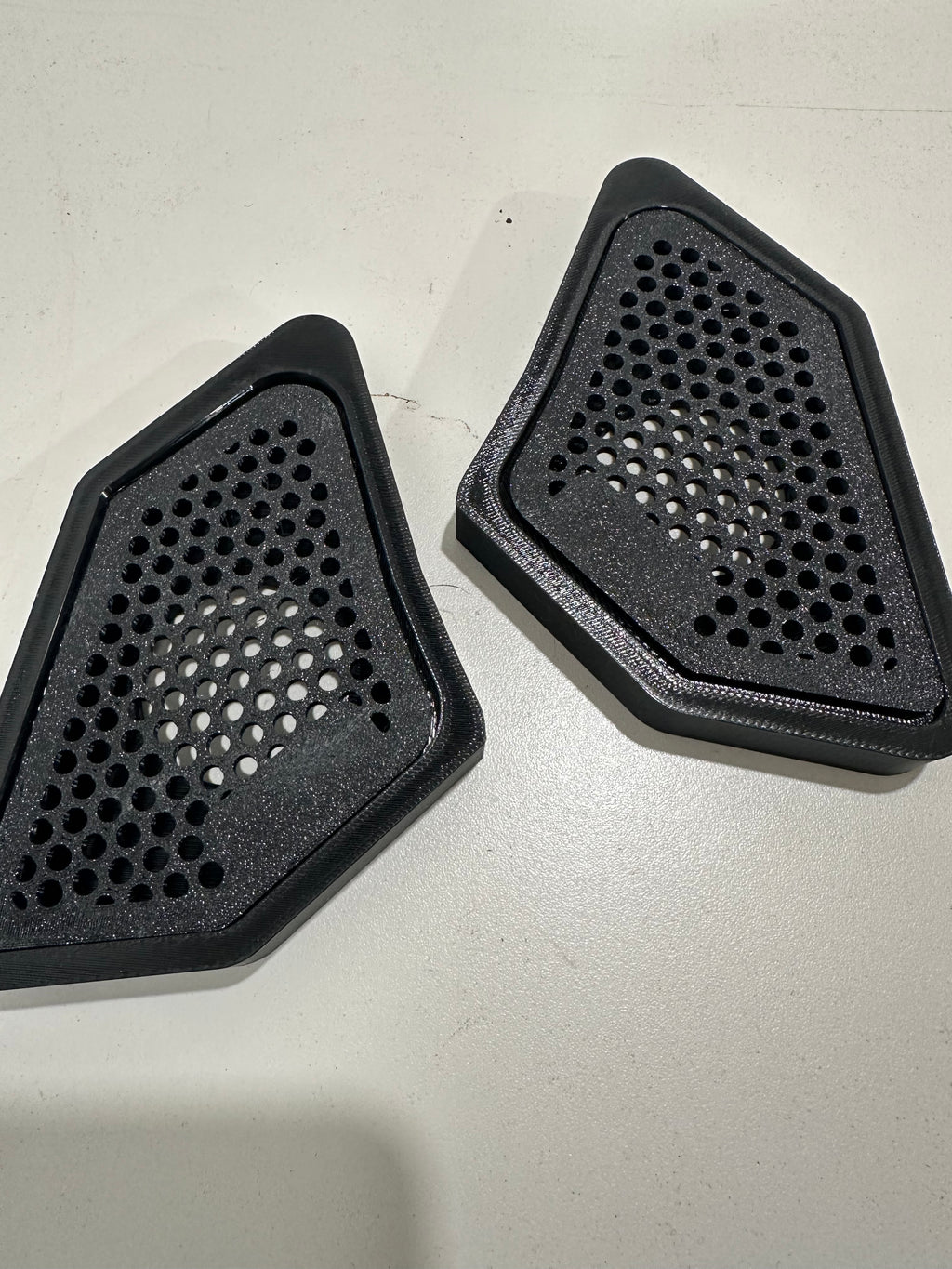 Custom A pillar tweeter pod for car audio fabrication. Universal with two grill insert options