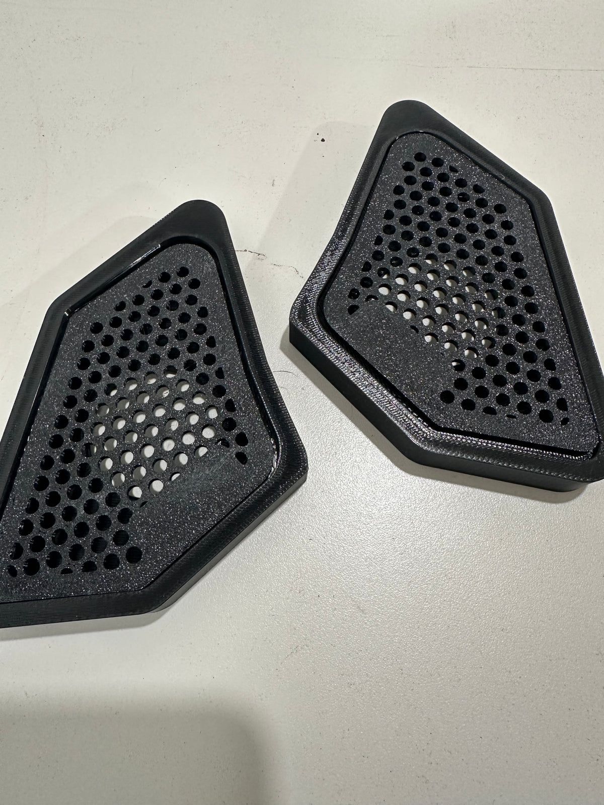 Custom A pillar tweeter pod for car audio fabrication. Universal with two grill insert options