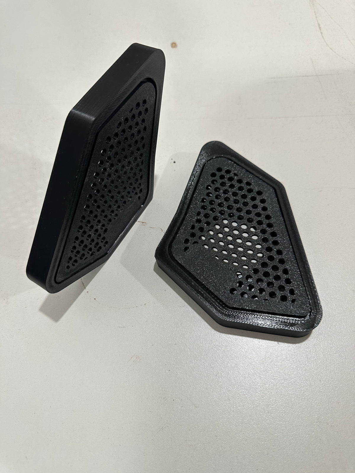 Custom A pillar tweeter pod for car audio fabrication. Universal with two grill insert options