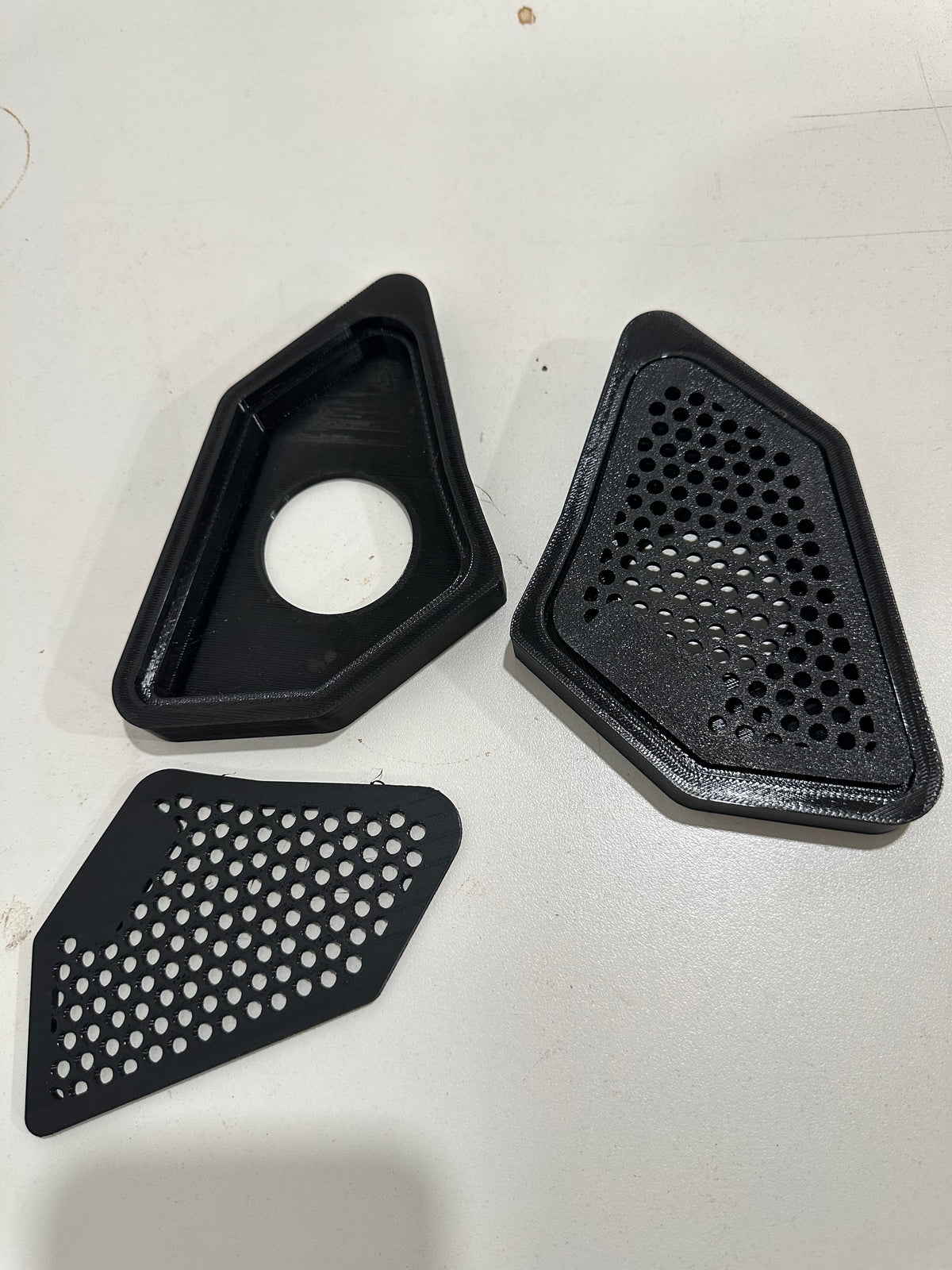 Custom A pillar tweeter pod for car audio fabrication. Universal with two grill insert options