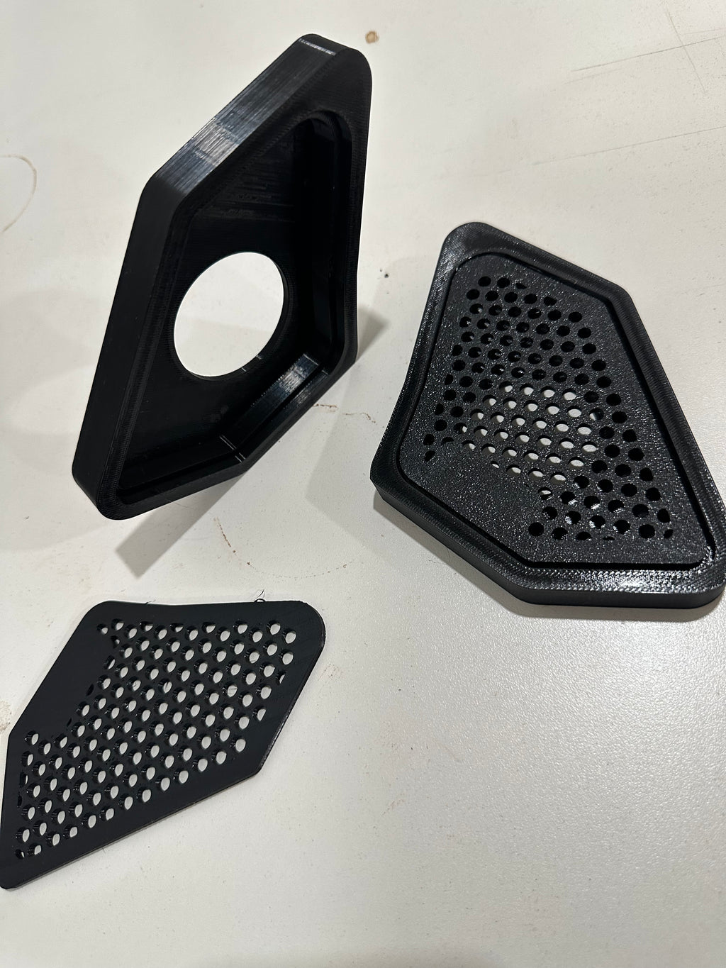 Custom A pillar tweeter pod for car audio fabrication. Universal with two grill insert options
