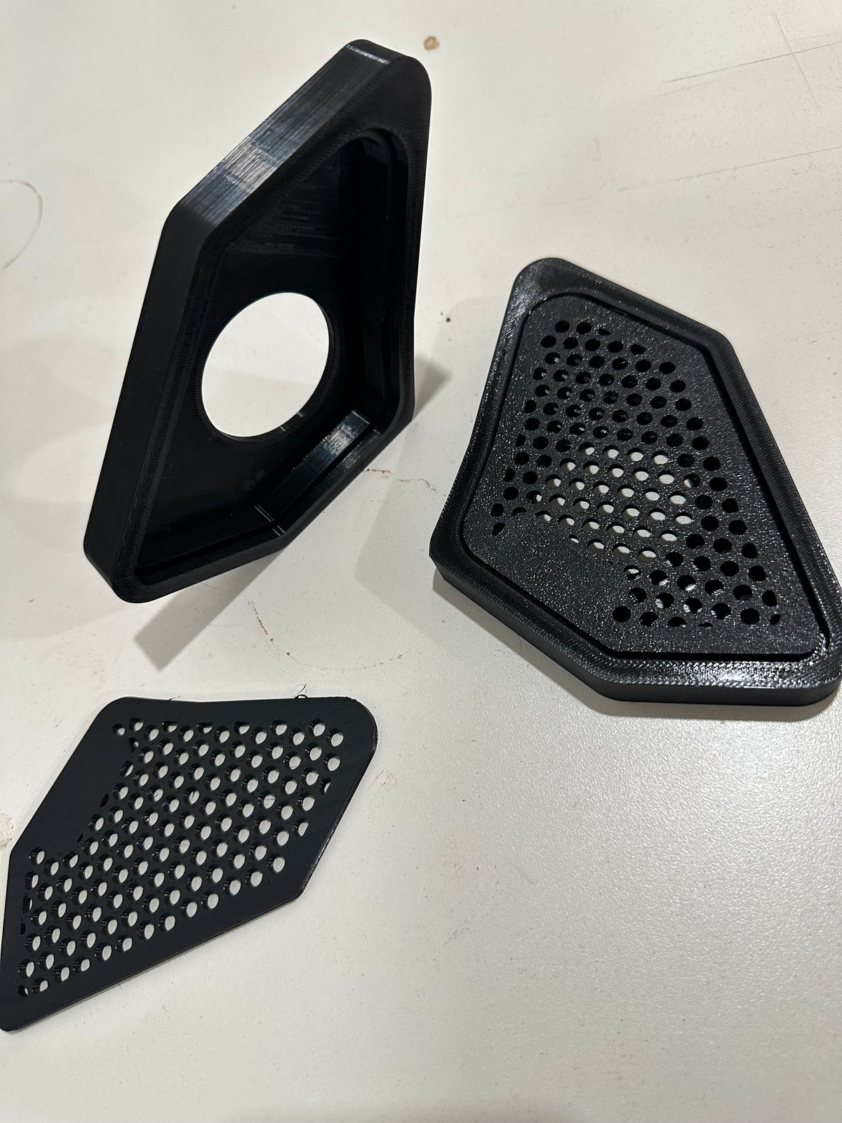 Custom A pillar tweeter pod for car audio fabrication. Universal with two grill insert options